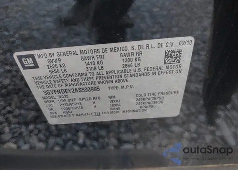 2010 Cadillac Srx Luxury Collection z USA, uszkodzony, nr VIN 3GYFNDEY2AS593995